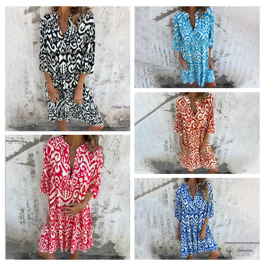 💕Was soll ich morgen anziehen?💕V-Neck Printed Three-Quarter Sleeve Dress