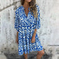 💕Was soll ich morgen anziehen?💕V-Neck Printed Three-Quarter Sleeve Dress