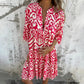 💕Was soll ich morgen anziehen?💕V-Neck Printed Three-Quarter Sleeve Dress