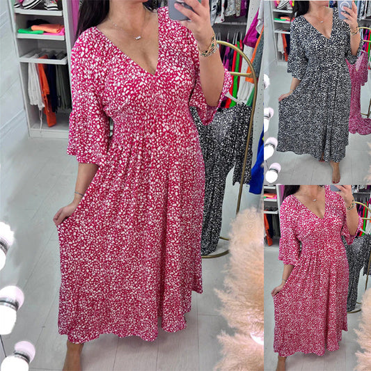 🌸Was soll ich morgen anziehen?👗Plus Size V-Ausschnitt V-Ausschnitt Florales Kleid
