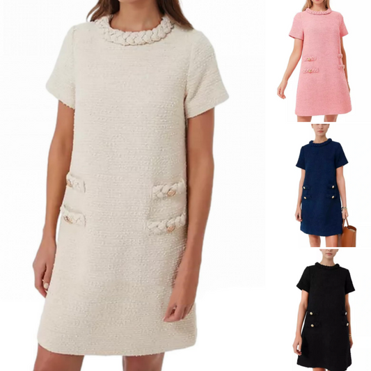 Was soll ich morgen anziehen?🌿Women's Elegant Short Sleeve Tweed Dress