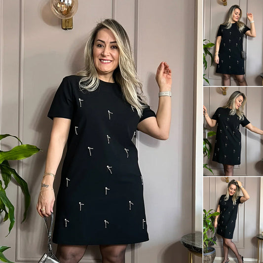 Was soll ich morgen anziehen?👗Damen Kleid mit Strassverzierungen und Kurzarm