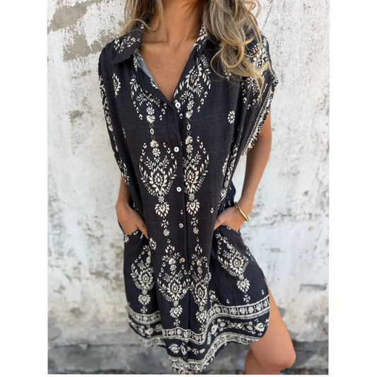Was soll ich morgen anziehen?💕Loose-Fit Printed Short Sleeve Dress with Pockets