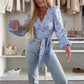 💕Was soll ich morgen anziehen?💕Damen-Top mit Bindegürtel und Puffärmeln in lebendigen Farben