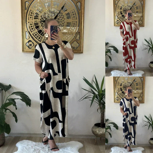 Women's Trendy Print Short Sleeve Loose Fit Dress