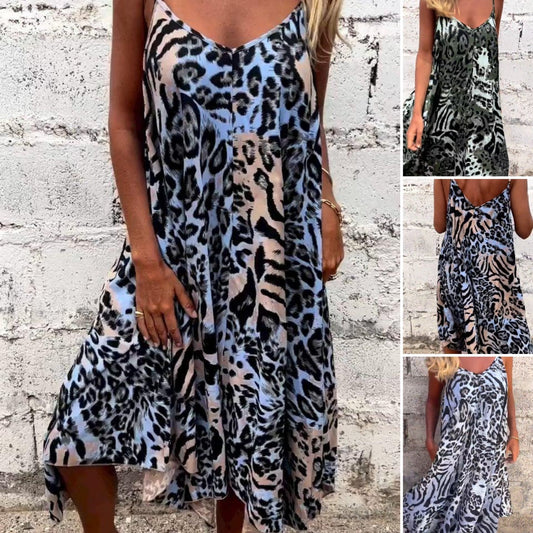 🌟Was soll ich morgen anziehen?🌟Leopardenmuster Spaghetti-Maxikleid