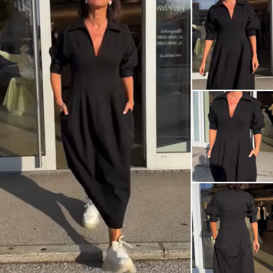 💖2025 Begrenzter Verkauf 50 % RABATT💗Damen Midikleid mit V-Ausschnitt und Kragen