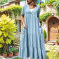 💕Spring New💕Loose V-neck Tiered Faux Denim Dress