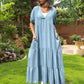 💕Spring New💕Loose V-neck Tiered Faux Denim Dress