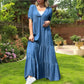💕Spring New💕Loose V-neck Tiered Faux Denim Dress