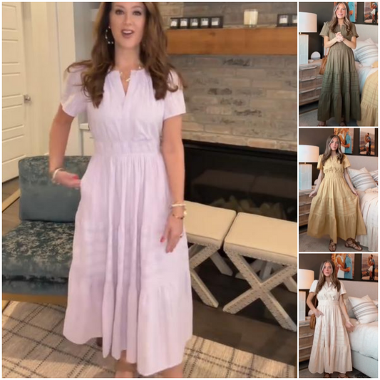 Was soll ich morgen anziehen?👗Women's Casual Summer Short-Sleeve V-Neck Long Dresses
