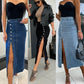 Was soll ich morgen anziehen?❤Stilvoller Bodycon-Rock aus Denim mit Knopfverschluss