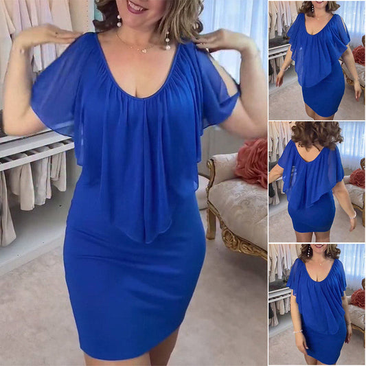 Was soll ich morgen anziehen?💙Damen Multi-Wear Solid Color Deep V-Ausschnitt Chiffon Casual Kleider