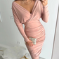 Sexy Bodycon-Kleid mit Rüschen und V-Ausschnitt für Damen