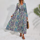 V-hals Maxi Jurk mit Lange Mouwen und Drucken