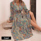V-hals Maxi Jurk mit Lange Mouwen und Drucken
