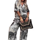 ✨👑Damen-Set mit Print: Top mit V-Ausschnitt & lange Hose