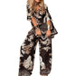 ✨👑Damen-Set mit Print: Top mit V-Ausschnitt & lange Hose