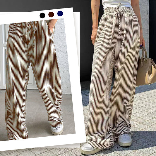 🔥Damen Freizeit-Hose mit vertikalen Streifen und Kordelzug