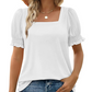 Lässiges Damen-T-Shirt mit quadratischem Ausschnitt und gesmokten Ärmeln