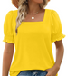 Lässiges Damen-T-Shirt mit quadratischem Ausschnitt und gesmokten Ärmeln