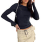 Was soll ich morgen anziehen?💕Slim Fit T-Shirt mit Rundhalsausschnitt und langen Ärmeln für Damen