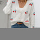 Damen-Freizeit-Cardigan mit Kirschenstickerei und Knöpfen