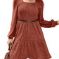 🍂Was soll ich morgen anziehen?⏰Women's Square Neck Lantern Sleeve Ribbed Dress|Glow in Autumnal Elegance!🍁