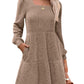 🍂Was soll ich morgen anziehen?⏰Women's Square Neck Lantern Sleeve Ribbed Dress|Glow in Autumnal Elegance!🍁