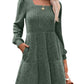 🍂Was soll ich morgen anziehen?⏰Women's Square Neck Lantern Sleeve Ribbed Dress|Glow in Autumnal Elegance!🍁