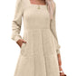 🍂Was soll ich morgen anziehen?⏰Women's Square Neck Lantern Sleeve Ribbed Dress|Glow in Autumnal Elegance!🍁
