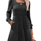 🍂Was soll ich morgen anziehen?⏰Women's Square Neck Lantern Sleeve Ribbed Dress|Glow in Autumnal Elegance!🍁