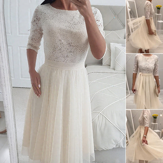 Elegantes Midikleid aus Netzstoff mit Spitzenkragen