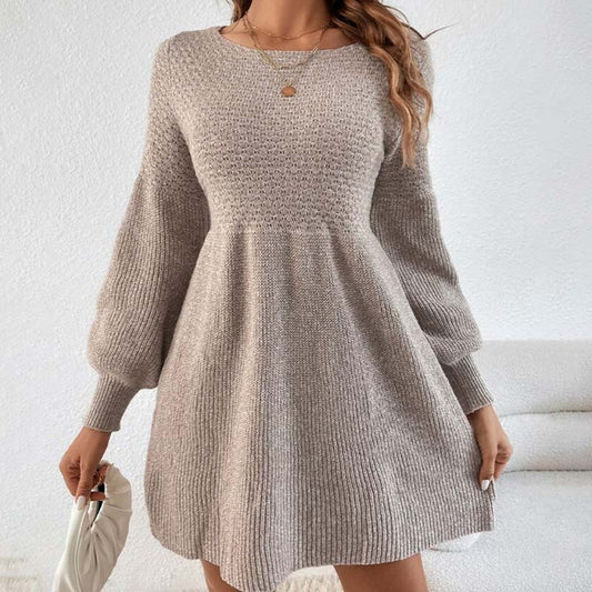 💕Was trägt man im neuen Jahr? - Lässiges Langarm-Strickpulloverkleid in A-Linie👗