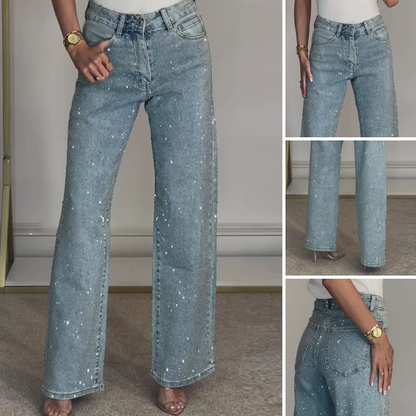Diamond-Embellished Straight-Leg Jeans