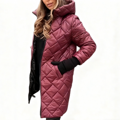 Manteau long matelassé en duvet avec capuche pour femmes 