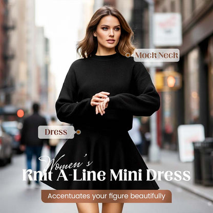 Damen-Minikleid aus Strick mit Stehkragen und A-Linien-Schnitt