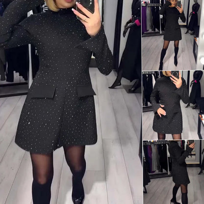 Damen-Kleid mit langen Ärmeln, Glitzer und A-Linien-Schnitt