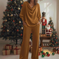 Women's Cowl Neck Long Sleeve Top & Pants 2-Piece Set