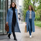 【Veste en jean longue】—— Boutonnée pour l'élégance, déboutonnée pour un style décontracté : une pièce qui vous permettra d'affirmer votre style au printemps et en automne ! 🤠💙✨