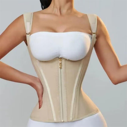 Haut gainant pour femme, couleur unie, fermeture à agrafes réglable et fermeture éclair