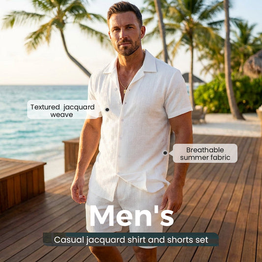 🥳VENTE FLASH 2026🥳💞Plus de 50 000 vendus !💥👴 🍻50 % de réduction ! Ensemble chemise et short jacquard pour homme – Confort optimal pour les journées chaudes ! Tissu respirant, sans repassage. Parfait pour le jardin ou la plage. ☀️🌿