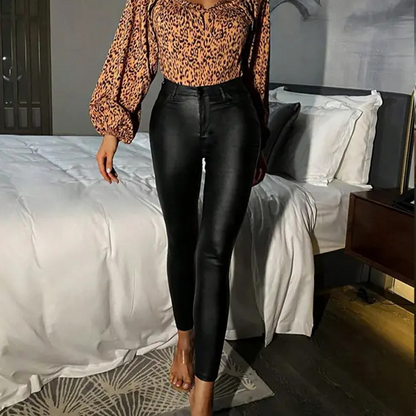 Damen Hochtaillierte PU-Skinny-Hose – Figurschmeichelnd, Vielseitig & Pflegeleicht