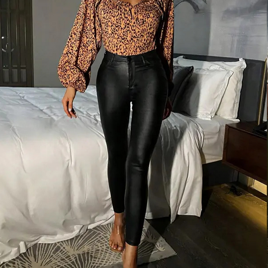 Damen Hochtaillierte PU-Skinny-Hose – Figurschmeichelnd, Vielseitig & Pflegeleicht