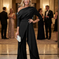 Women's Elegant One-Shoulder Jumpsuit – Wide-Leg Flow, Wrap Skirt Detail & Premium Breathable Fabric