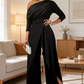 Women's Elegant One-Shoulder Jumpsuit – Wide-Leg Flow, Wrap Skirt Detail & Premium Breathable Fabric