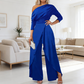 Women's Elegant One-Shoulder Jumpsuit – Wide-Leg Flow, Wrap Skirt Detail & Premium Breathable Fabric