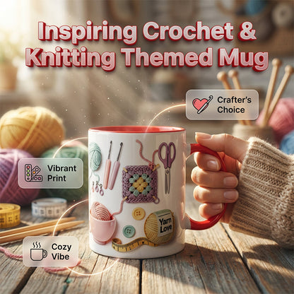 Keramik-Kaffeetasse mit Häkel- und Strickmotiv💥„Yarn Love“-Tasse, das perfekte Geschenk für Handarbeitsbegeisterte und kreative Köpf