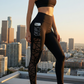 Damen-Yogahose aus Mesh mit hohem Bund und Taschen