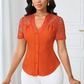 Women's V-Neck Lace Sleeve Button Down Summer Blouse